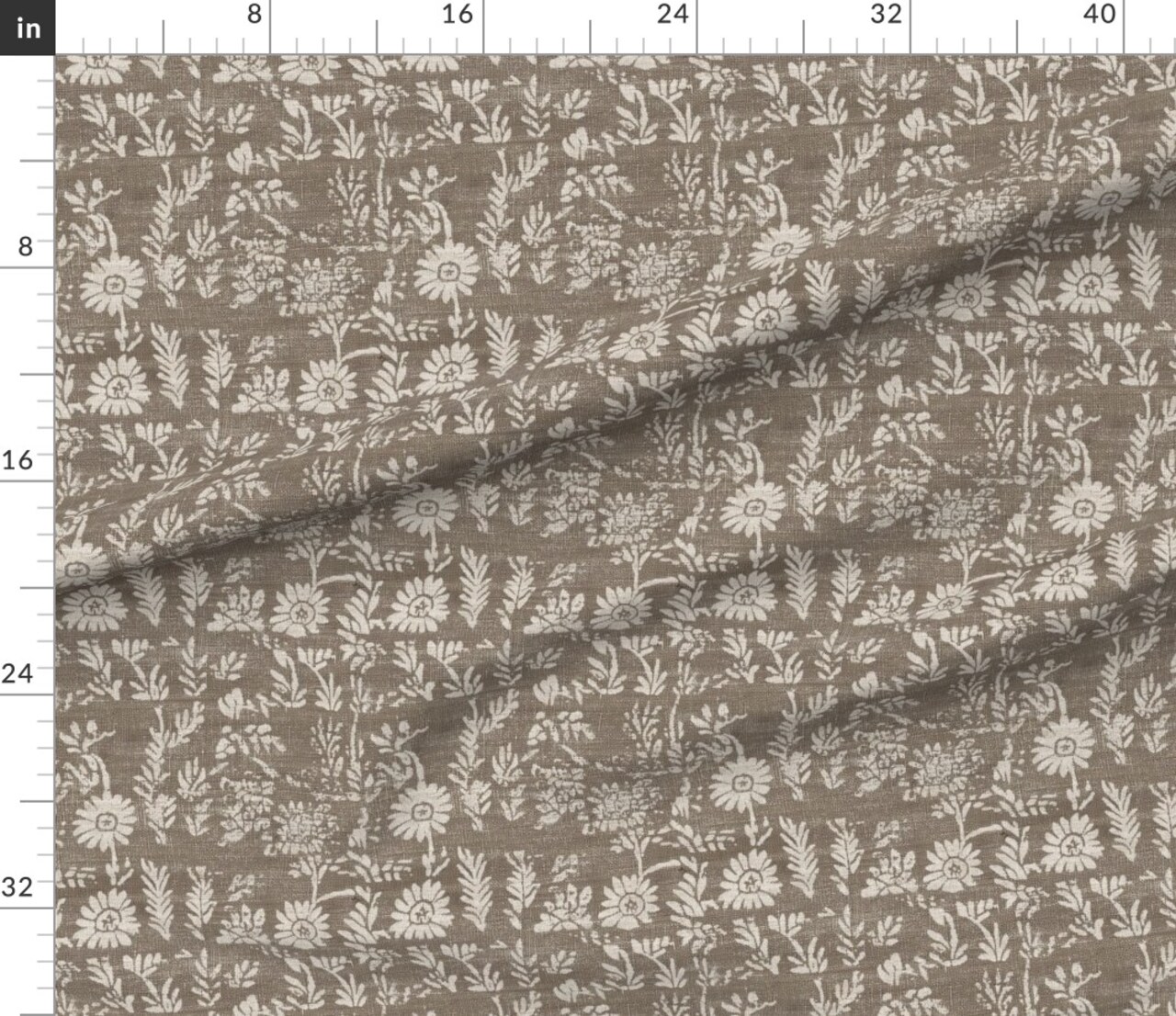Boho Floral Neutral Brown Beige Flowers Faux Texture Botanical Rustic Block Print Farmhouse Custom Printed Fabric by Spoonflower Various Fabrics by the Yard or Fat Quarter